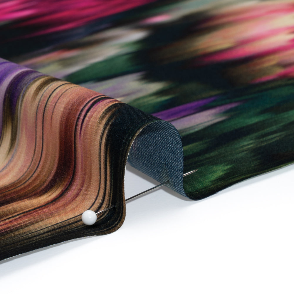 Silk Charmeuse Print - Black, Pink and Green Abstract Ikat Folded