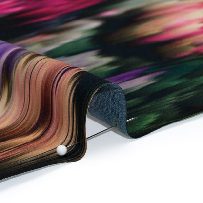 Silk Charmeuse Print - Black, Pink and Green Abstract Ikat Folded