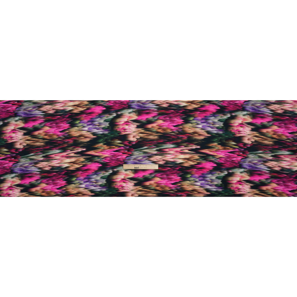 Silk Charmeuse Print - Black, Pink and Green Abstract Ikat Drape