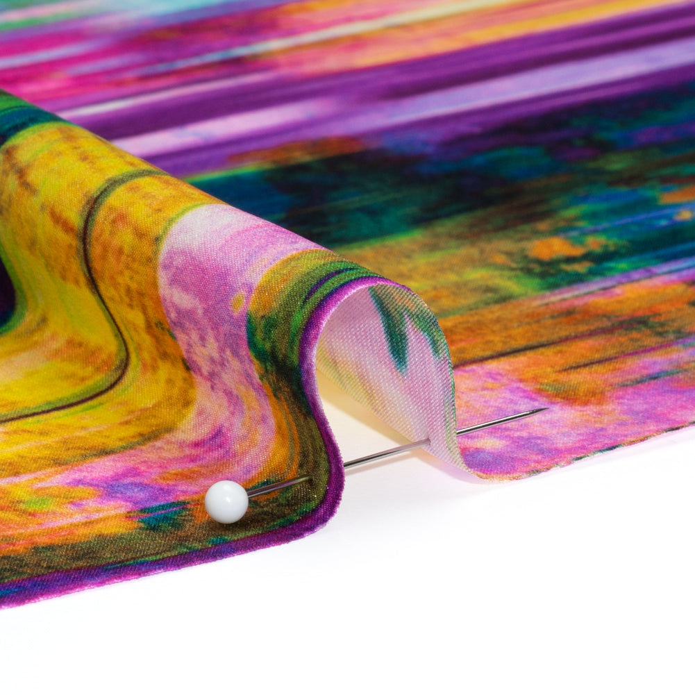 Silk Charmeuse Print - Yellow, Purple and Pink Abstract Painted Stripes Folded