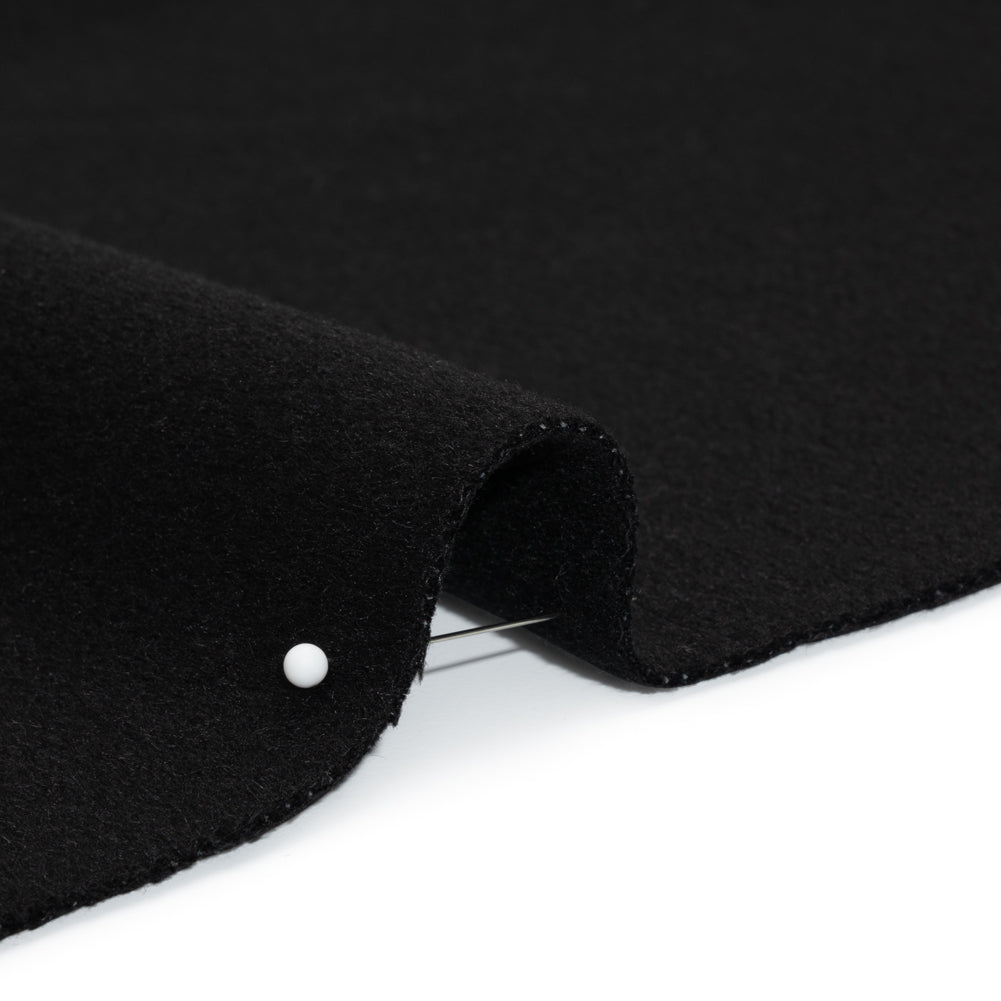 Virgin Wool and Cashmere Double Cloth Coating - Black - Astana Collection - Detail