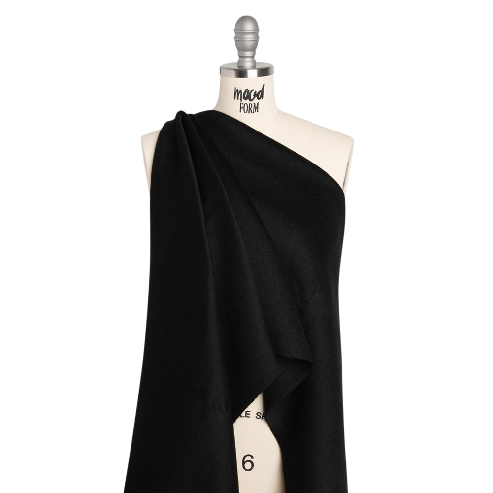 Virgin Wool and Cashmere Double Cloth Coating - Black - Astana Collection - Drape