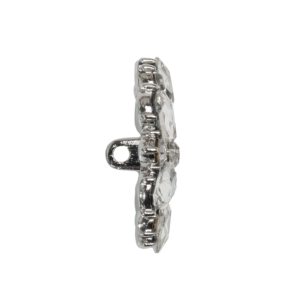 Rhinestone and Metal Shank Back Button - 40L/25.5mm - Crystal and Nickel-Free Silver Big Flower