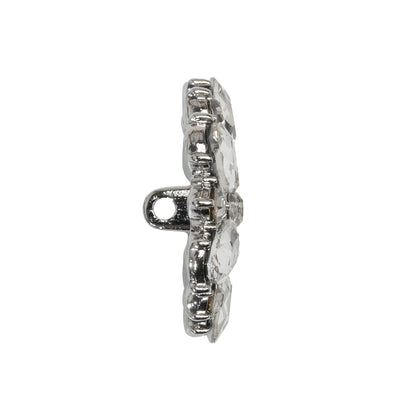 Rhinestone and Metal Shank Back Button - 40L/25.5mm - Crystal and Nickel-Free Silver Big Flower