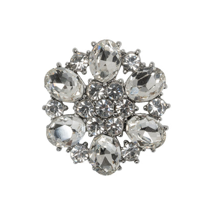 Rhinestone and Metal Shank Back Button - 40L/25.5mm - Crystal and Nickel-Free Silver Big Flower