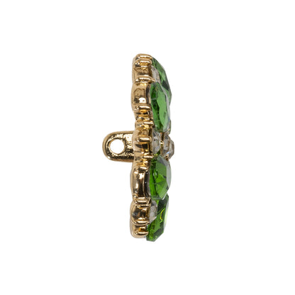Rhinestone and Metal Shank Back Button - 40L/25.5mm - Green, Crystal and Gold Big Flower