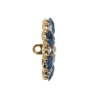 Rhinestone and Metal Shank Back Button - 40L/25.5mm - Blue, Crystal and Gold Big Flower