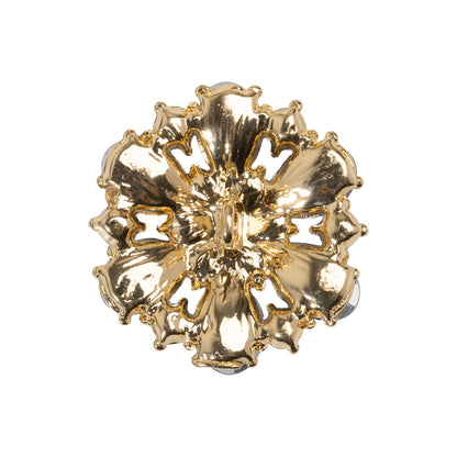 Rhinestone and Metal Shank Back Button - 40L/25.5mm - Blue, Crystal and Gold Big Flower