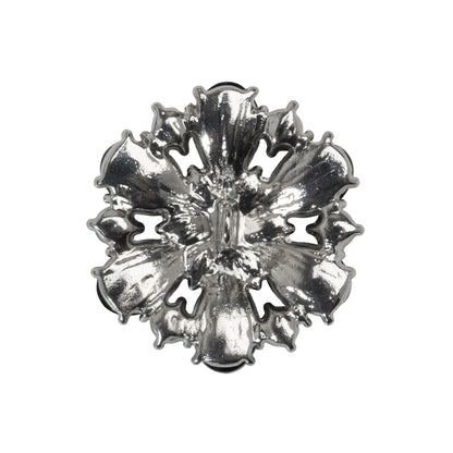 Rhinestone and Metal Shank Back Button - 40L/25.5mm - Jet Black, Crystal and Nickel-Free Silver Big Flower