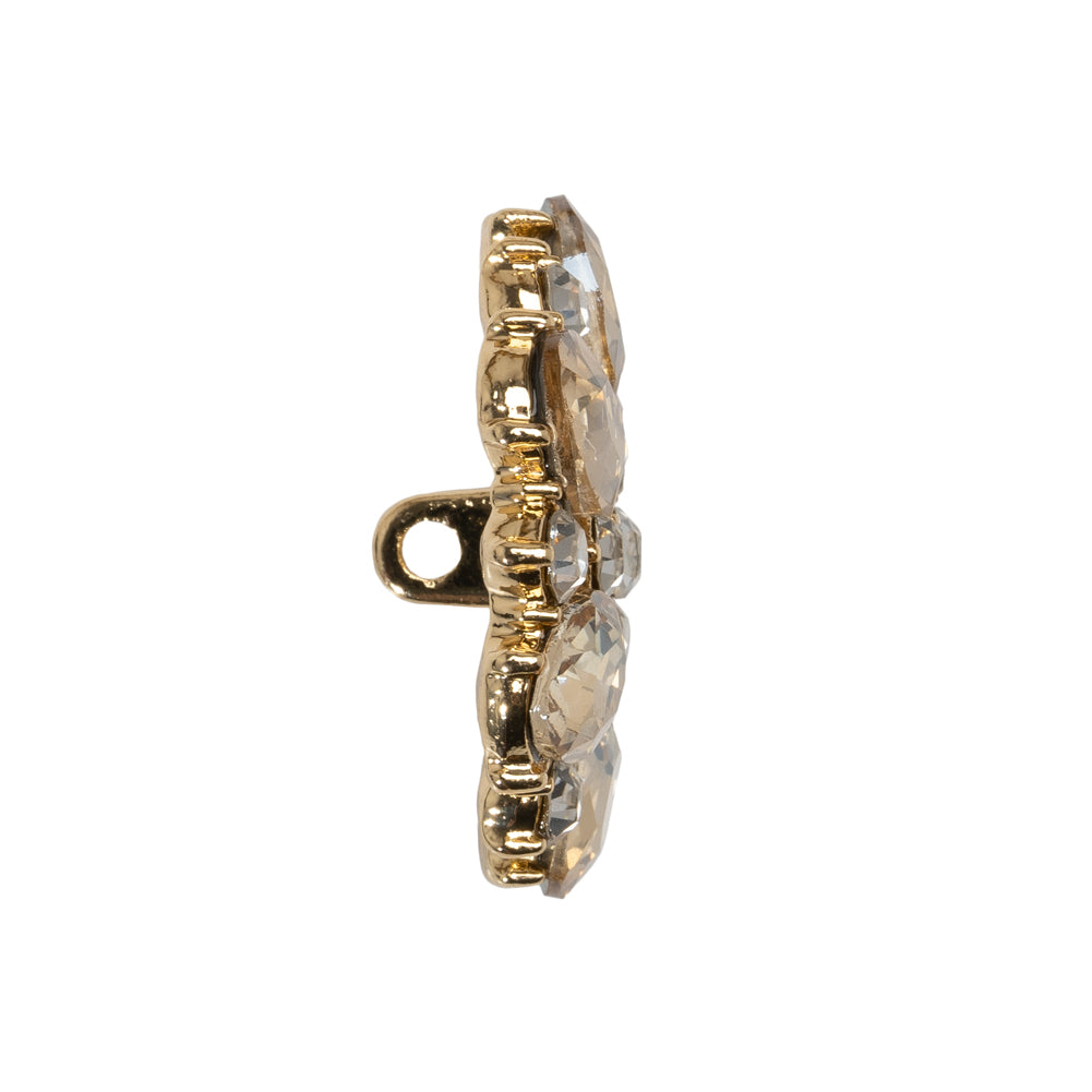 Rhinestone and Metal Shank Back Button - 40L/25.5mm - Pale Amber, Crystal and Gold Big Flower