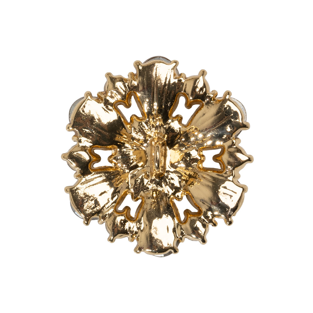 Rhinestone and Metal Shank Back Button - 40L/25.5mm - Pale Amber, Crystal and Gold Big Flower