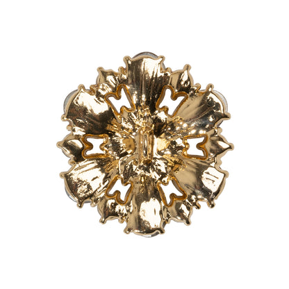 Rhinestone and Metal Shank Back Button - 40L/25.5mm - Pale Amber, Crystal and Gold Big Flower