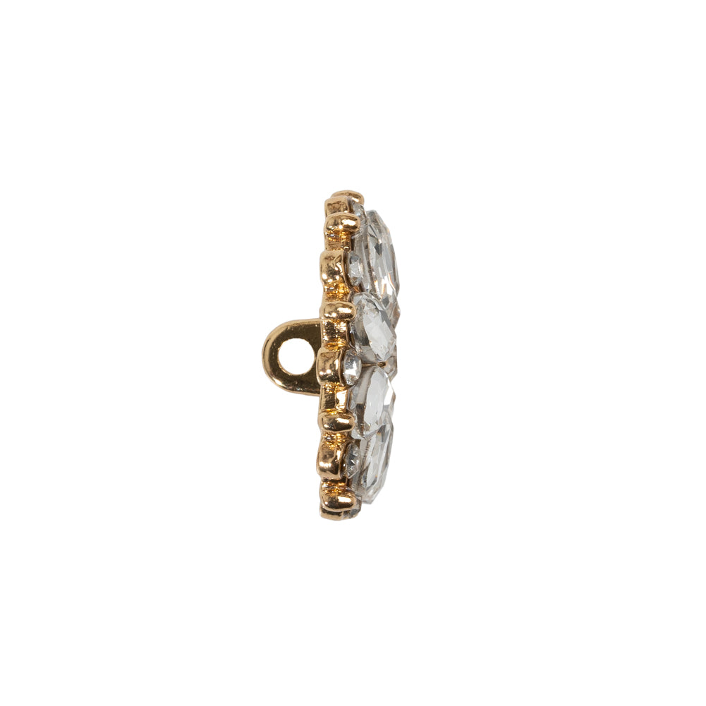 Rhinestone and Metal Shank Back Button - 32L/20mm - Crystal and Gold Little Daisy - Folded