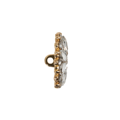 Rhinestone and Metal Shank Back Button - 32L/20mm - Crystal and Gold Little Daisy