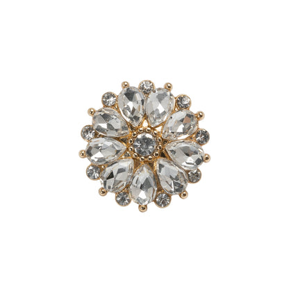 Rhinestone and Metal Shank Back Button - 32L/20mm - Crystal and Gold Little Daisy