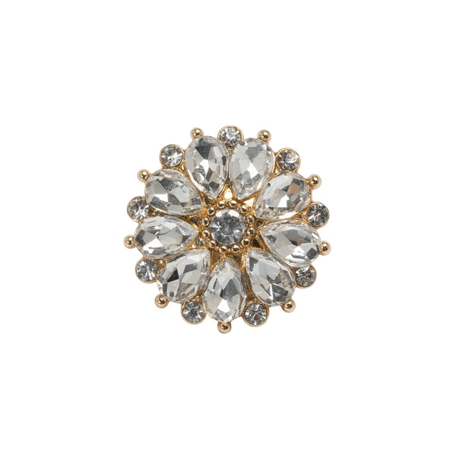 Rhinestone and Metal Shank Back Button - 32L/20mm - Crystal and Gold Little Daisy