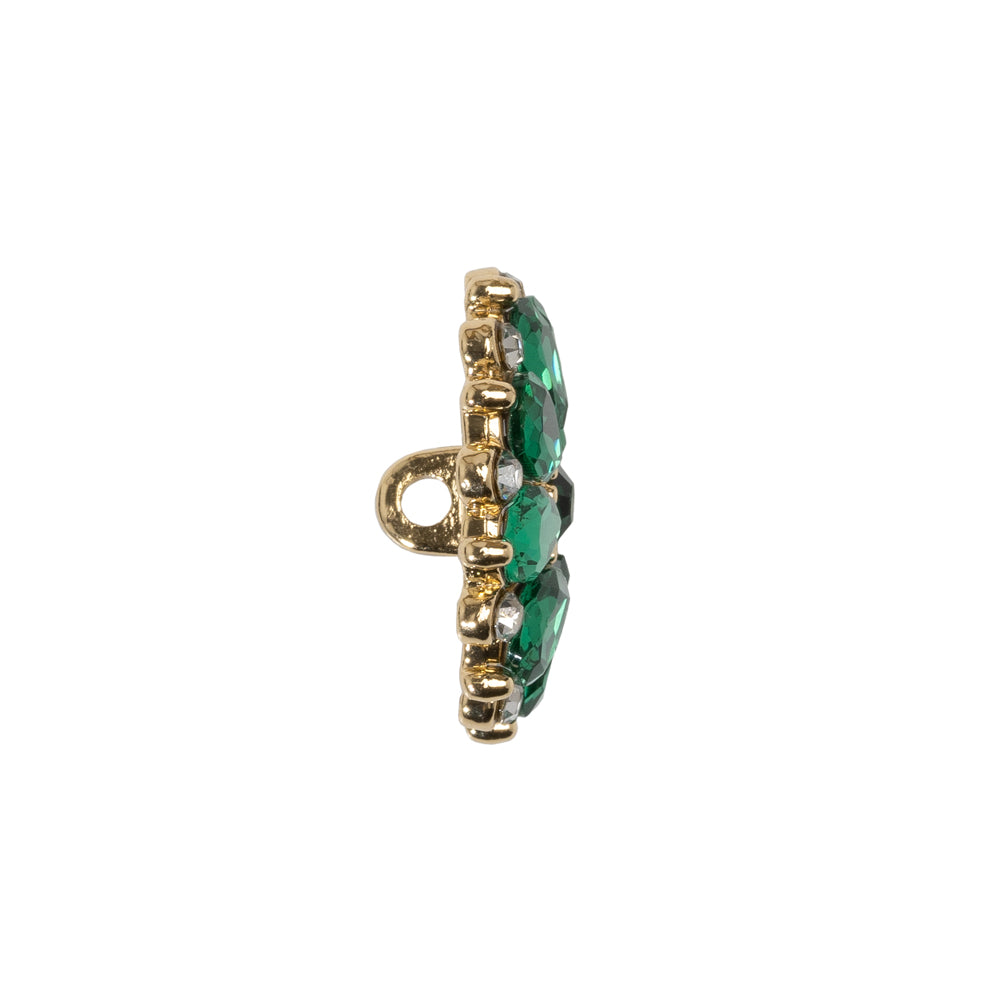 Rhinestone and Metal Shank Back Button - 32L/20mm - Green and Gold Little Daisy