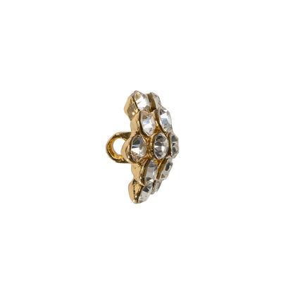 Rhinestone and Metal Shank Back Button - 24L/15mm - Crystal and Gold Rings of Stones