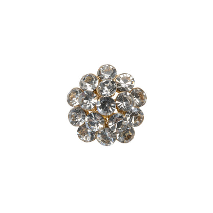 Rhinestone and Metal Shank Back Button - 24L/15mm - Crystal and Gold Rings of Stones