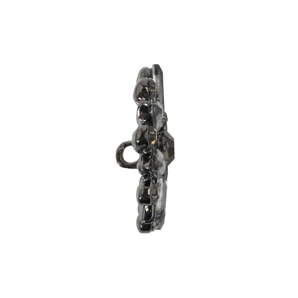 Rhinestone and Metal Shank Back Button - 38L/24mm - Black Diamond and Nickel-Free Silver Open Flower - Folded