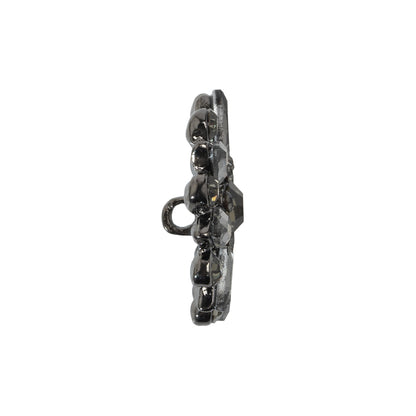 Rhinestone and Metal Shank Back Button - 38L/24mm - Black Diamond and Nickel-Free Silver Open Flower