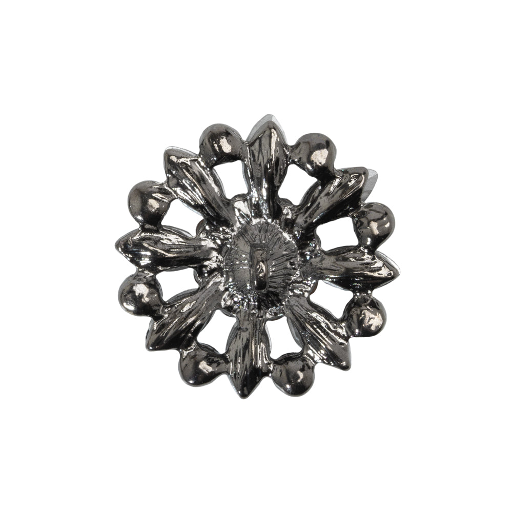 Rhinestone and Metal Shank Back Button - 38L/24mm - Black Diamond and Nickel-Free Silver Open Flower - Detail