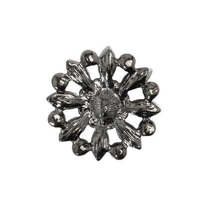 Rhinestone and Metal Shank Back Button - 38L/24mm - Black Diamond and Nickel-Free Silver Open Flower