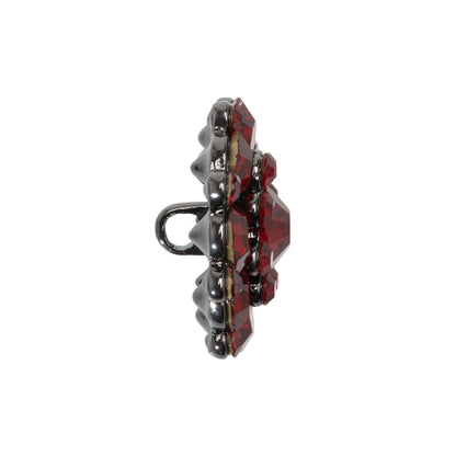 Rhinestone and Metal Shank Back Button - 38L/24mm - Siam Red and Gunmetal Big Rings of Stones