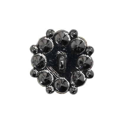 Rhinestone and Metal Shank Back Button - 38L/24mm - Siam Red and Gunmetal Big Rings of Stones