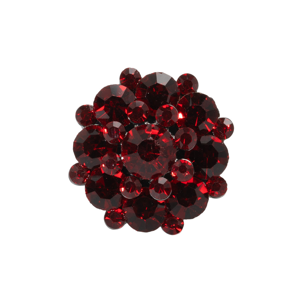 Rhinestone and Metal Shank Back Button - 38L/24mm - Siam Red and Gunmetal Big Rings of Stones