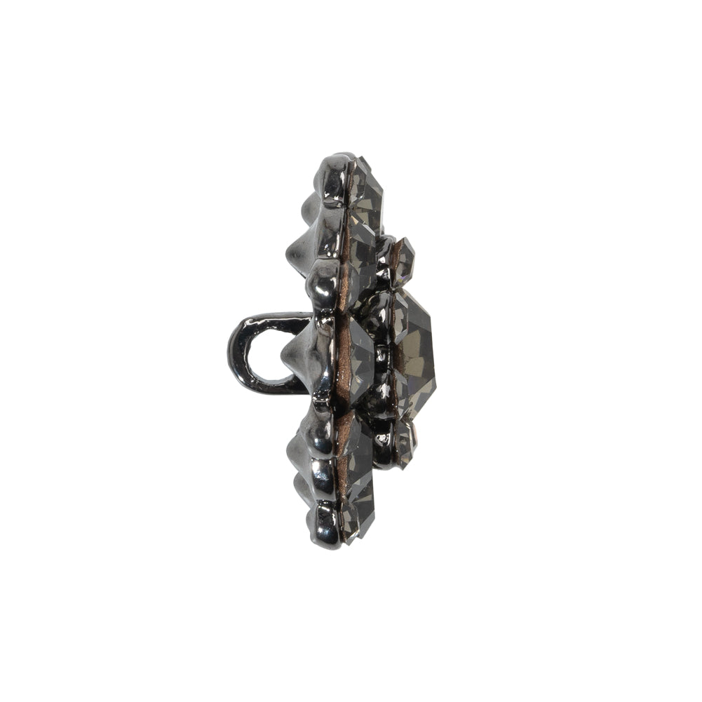 Rhinestone and Metal Shank Back Button - 38L/24mm - Black Diamond and Gunmetal Big Rings of Stones - Folded