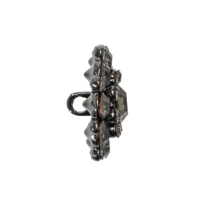 Rhinestone and Metal Shank Back Button - 38L/24mm - Black Diamond and Gunmetal Big Rings of Stones