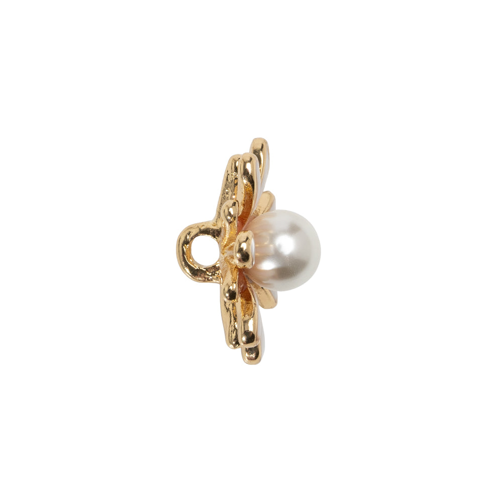 Enameled Metal and Pearl Shank Back Button - 30L/19mm - Pink, Pearl White, and Gold Flower
