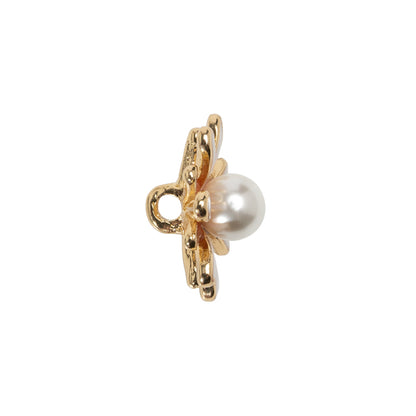 Enameled Metal and Pearl Shank Back Button - 30L/19mm - Pink, Pearl White, and Gold Flower