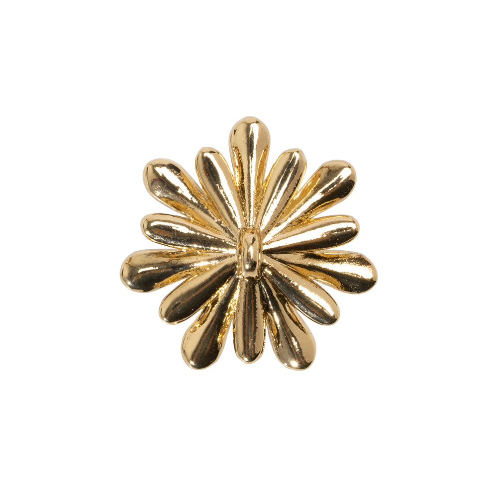 Enameled Metal and Pearl Shank Back Button - 36L/23mm - Green, Pearl White, and Gold Flower