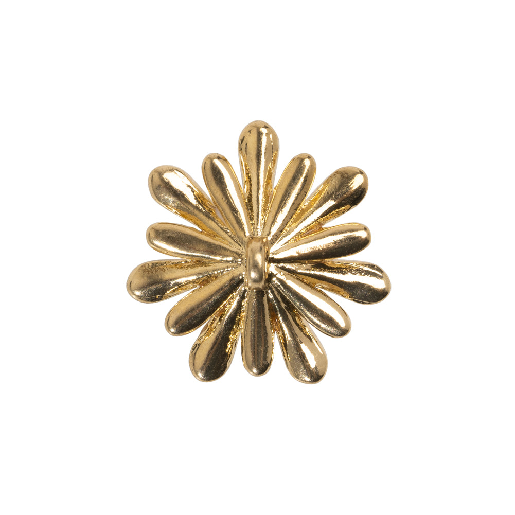Enameled Metal and Pearl Shank Back Button - 36L/23mm - Pink, Pearl White, and Gold Flower - Detail