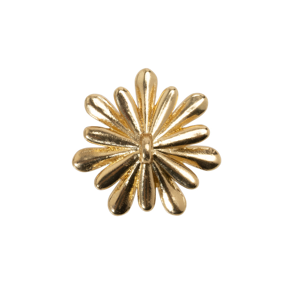 Enameled Metal and Pearl Shank Back Button - 36L/23mm - Yellow, Pearl White, and Gold Flower - Detail
