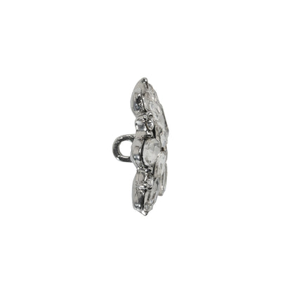 Rhinestone and Metal Shank Back Button - 32L/20mm - Crystal and Nickel-Free Silver Little Open Flower