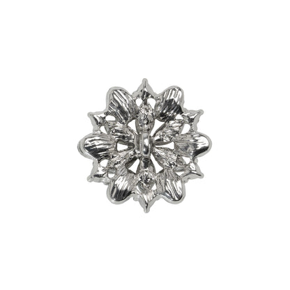 Rhinestone and Metal Shank Back Button - 32L/20mm - Crystal and Nickel-Free Silver Little Open Flower