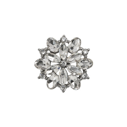 Rhinestone and Metal Shank Back Button - 32L/20mm - Crystal and Nickel-Free Silver Little Open Flower