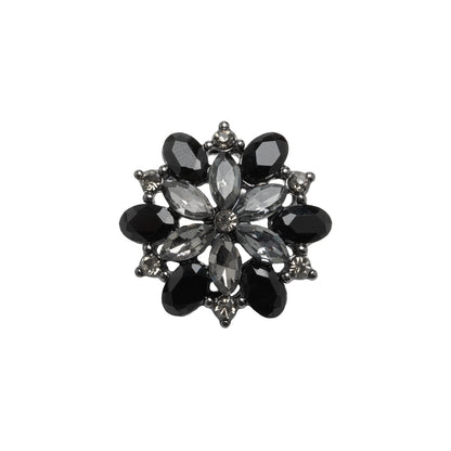Rhinestone and Metal Shank Back Button - 32L/20mm - Black Diamond and Gunmetal Little Open Flower