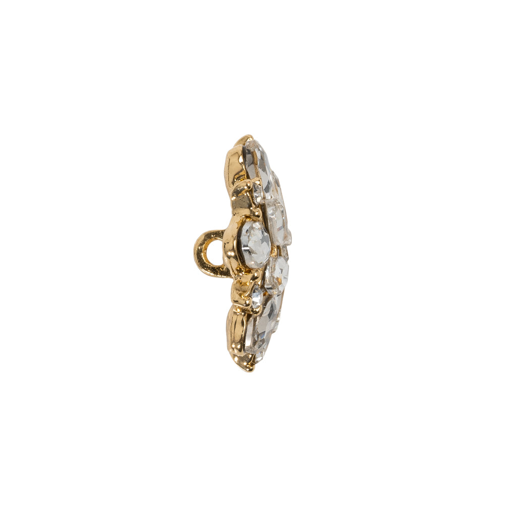Rhinestone and Metal Shank Back Button - 32L/20mm - Crystal and Gold Little Open Flower - Folded