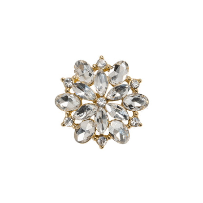 Rhinestone and Metal Shank Back Button - 32L/20mm - Crystal and Gold Little Open Flower