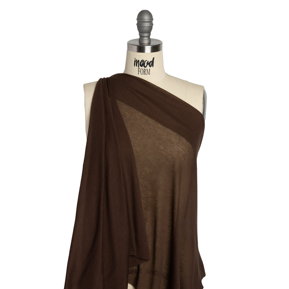 Featherweight Cotton Interlock Knit - Dark Brown - Designer Deadstock Drape