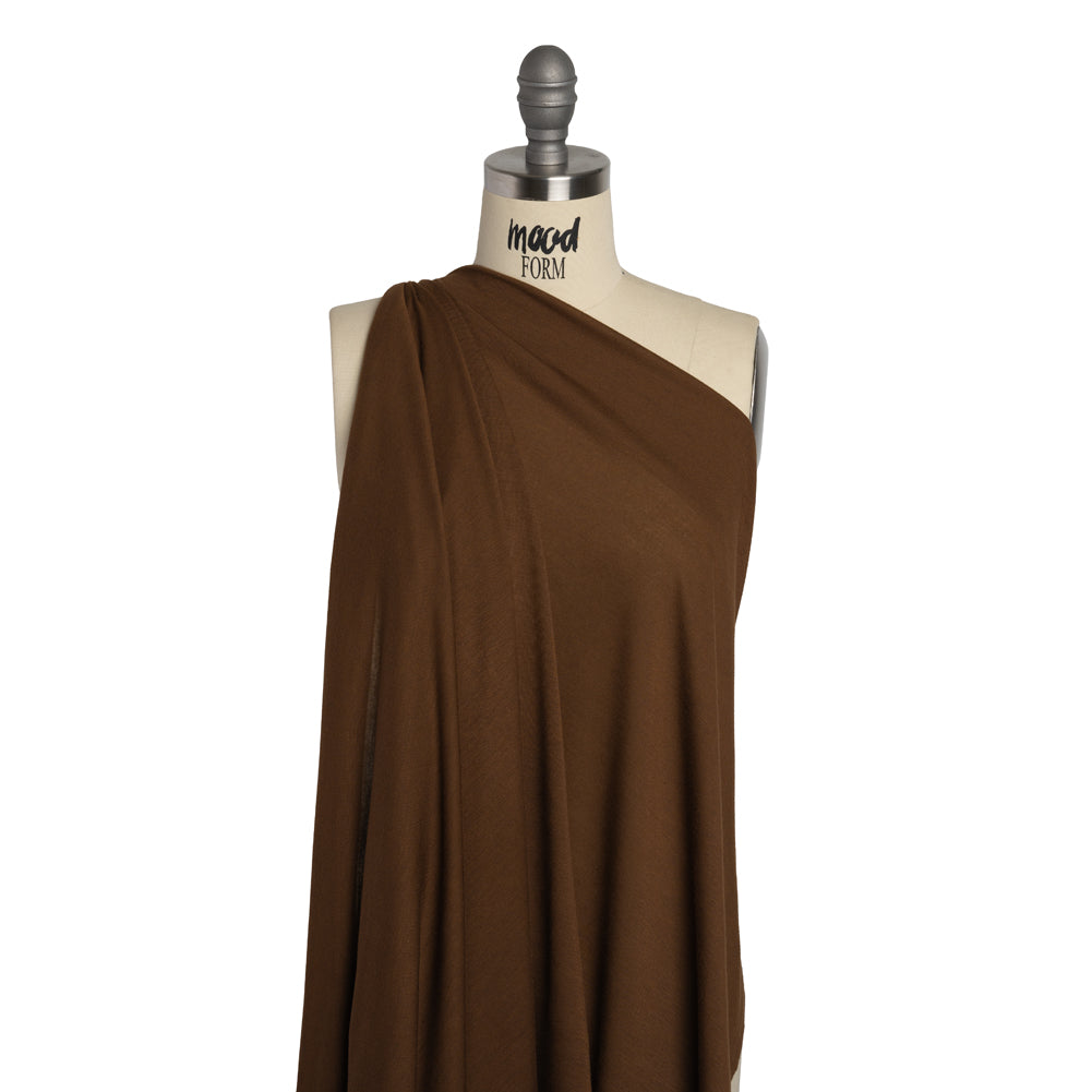 Lightweight Wool and Rayon Jersey - Brown - Designer Deadstock Drape