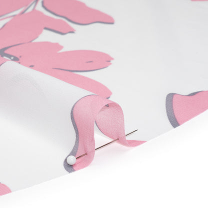 Polyester Chiffon - Blush Pink and White Flowers and Leaves - Designer Deadstock