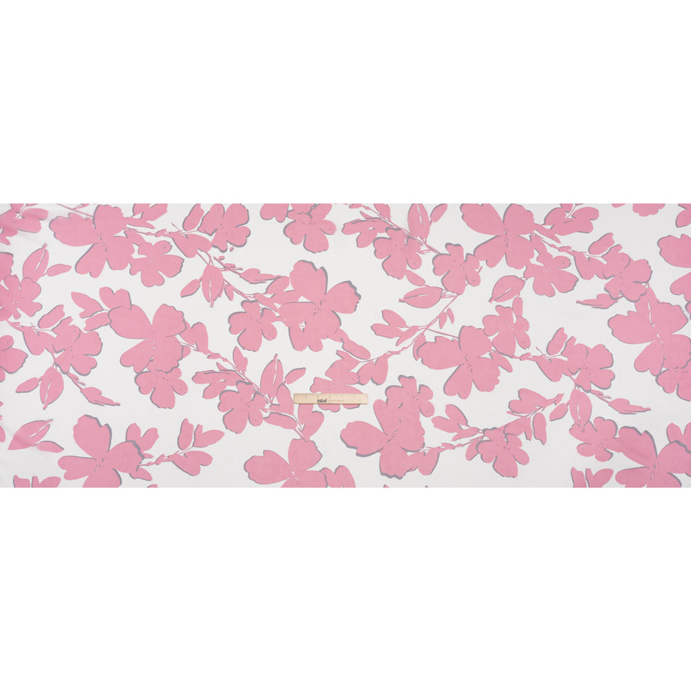Polyester Chiffon - Blush Pink and White Flowers and Leaves - Designer Deadstock