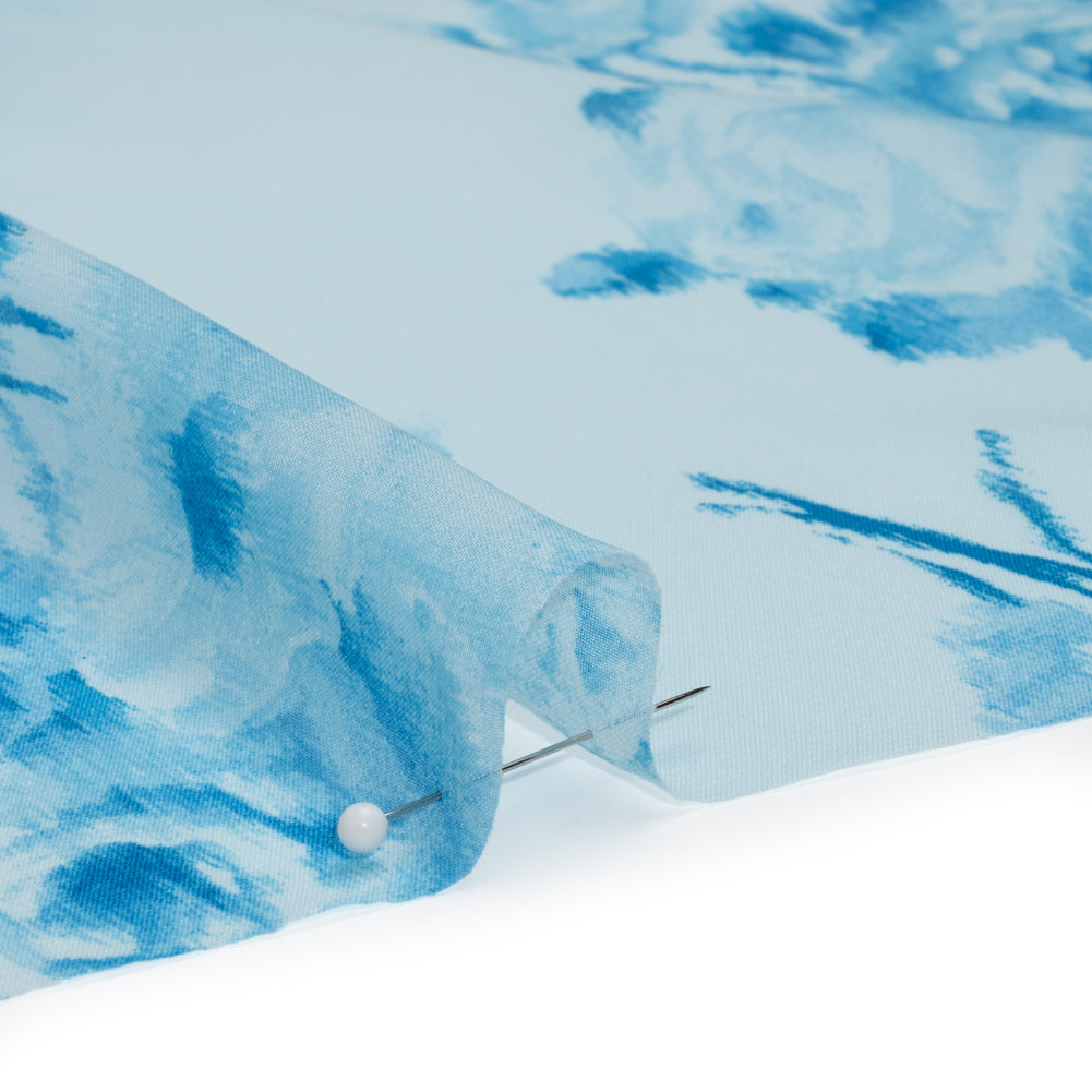 Polyester Chiffon - Sky Blue Ikat Roses - Designer Deadstock