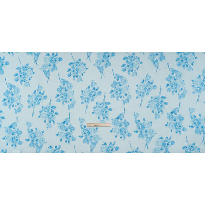 Polyester Chiffon - Sky Blue Ikat Roses - Designer Deadstock