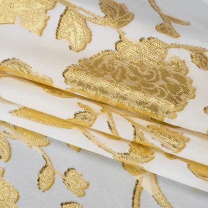 Metallic Burnout Brocade - White and Gold Floral - Designer Deadstock
